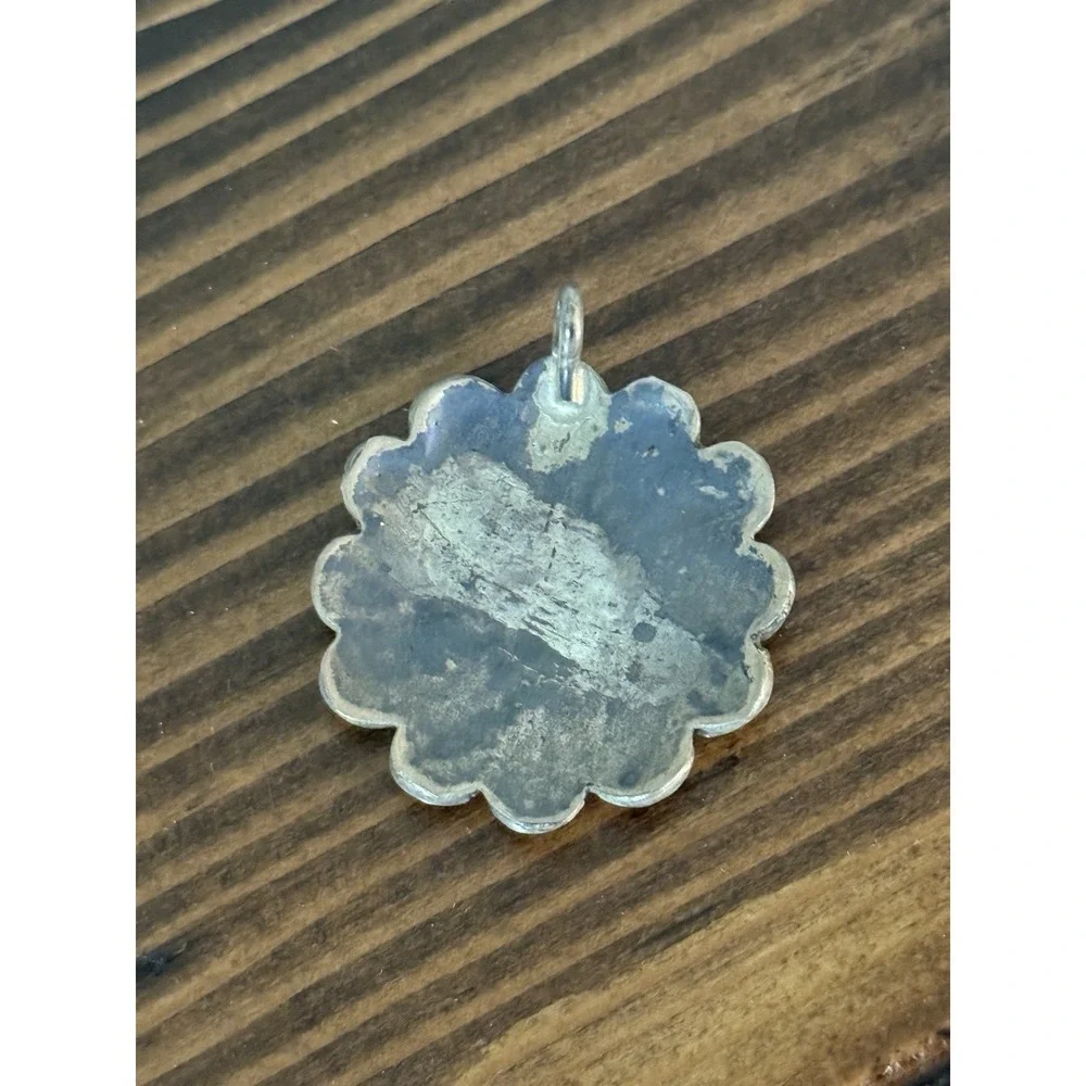 Vintage Zuni Sun Face 925 Sterling Silver Turquoise Inlay Candace Cook Unsigned